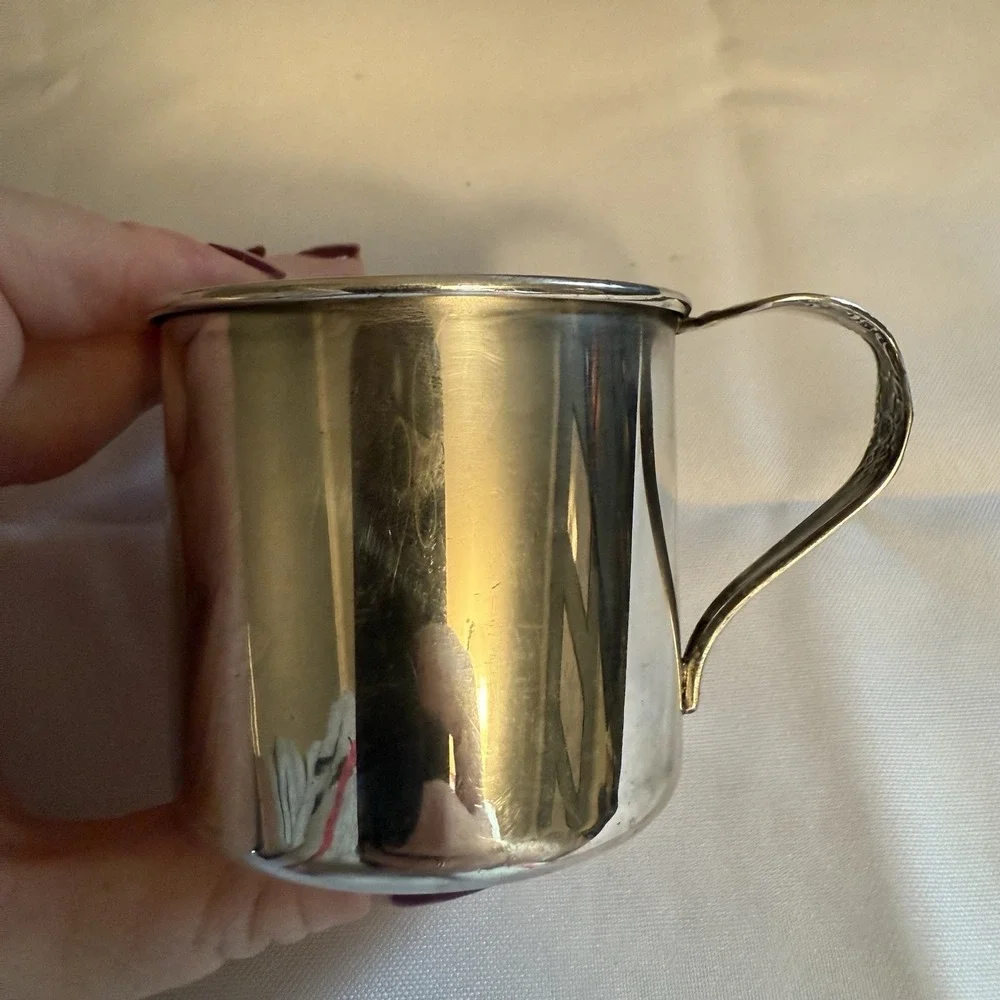 VINTAGE INTERNATIONAL SILVER CO. Baby Cup With Spoon Handle Jessica Monogram
